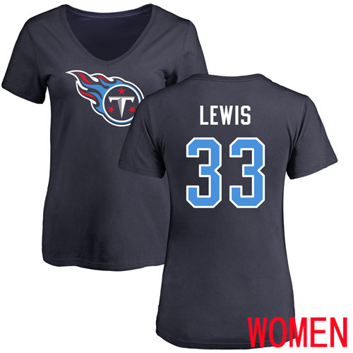 Tennessee Titans Navy Blue Women Dion Lewis Name and Number Logo NFL Football #33 T Shirt